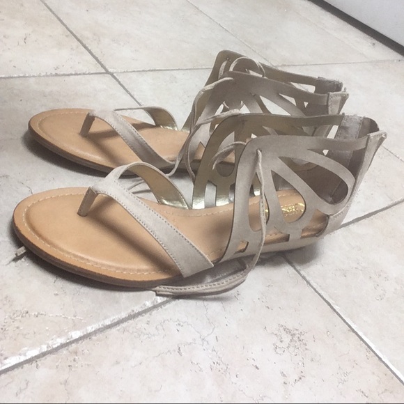 Carlos Santana Shoes - Carlos by Carlos Santana Tan or Beige Gladiator Thong Wedge Sandals Size…